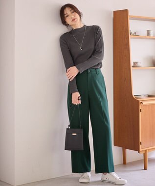 ANY L 【洗濯機可/ストレッチ/ウエストゴム/裏起毛】マルチファンクションストレッチワイドパンツ グリーン