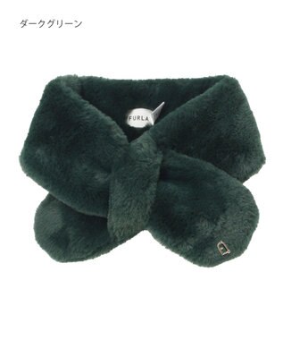 MOONBAT FURLA（フルラ）プチリボンマフラー  アーチロゴ フェイクファー ダークグリーン