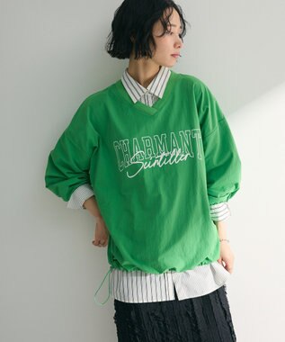 Green Parks ナイロンロゴＶネックプルオーバー Light Khaki