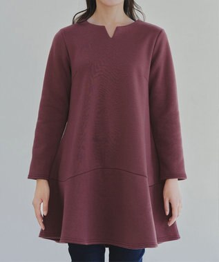 Tiaclasse L 【洗える】裏起毛フレアワンピチュニック ボルドー