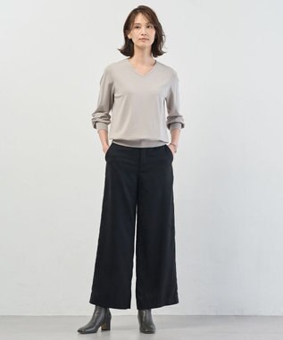 J.PRESS LADIES L マイクロライトスエード ワイド パンツ ダークネイビー系