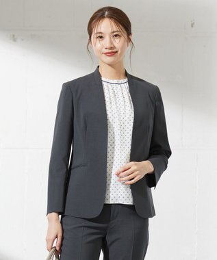 J.PRESS LADIES S 【セットアップ対応・洗える】DRYウーステッド ノーカラー ジャケット