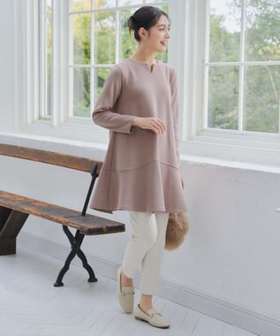 Tiaclasse L 【洗える】裏起毛フレアワンピチュニック グレージュ