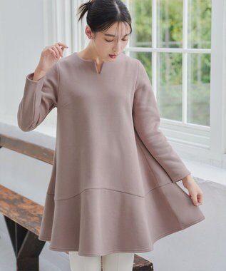 Tiaclasse L 【洗える】裏起毛フレアワンピチュニック グレージュ