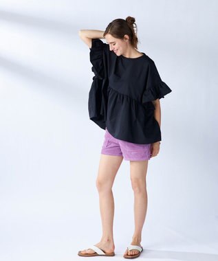 OP／FILA 【Ocean Pacific】らくティブ｜ティアード袖フレアカットソー ブラック