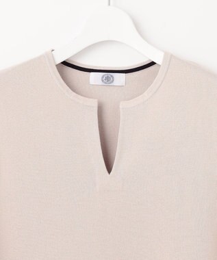 J.PRESS LADIES 【洗える】COTTON ACETATE キーネック ニット ベスト ライトグレー系