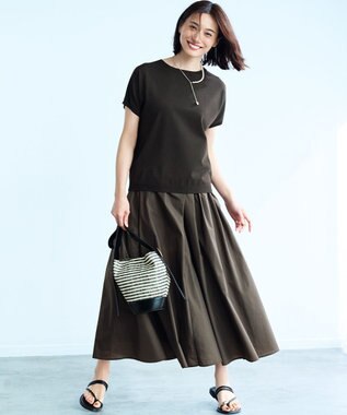 23区 L 【新色追加/洗える】レーヨンポリエステルストレッチ プルオーバー ニット ダークブラウン系