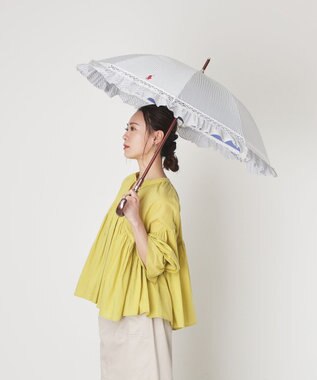 MOONBAT 【遮光/晴雨兼用】POLO RALPH LAUREN （ポロラルフローレン） 長傘 晴雨兼用日傘 ストライプフリル 遮光 遮熱 UV ダークブルー