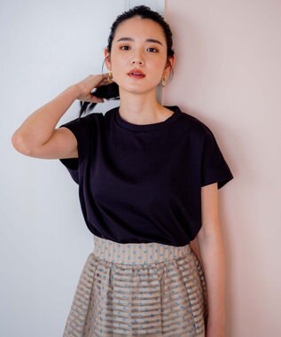 組曲 【汗ジミ防止・撥水】GIZAプレーティング天竺フレンチスリーブ カットソー ブラック系