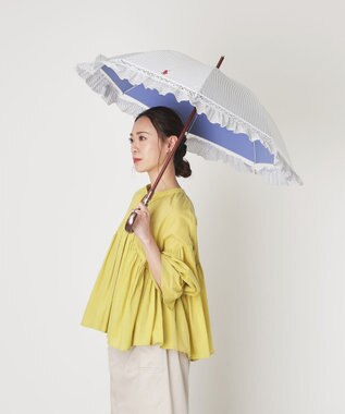 MOONBAT 【遮光/晴雨兼用】POLO RALPH LAUREN （ポロラルフローレン） 長傘 晴雨兼用日傘 ストライプフリル 遮光 遮熱 UV ダークブルー