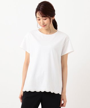 J.PRESS LADIES L 【UVケア・接触冷感】コンパクトコットンスムース 裾刺繍 カットソー ホワイト系