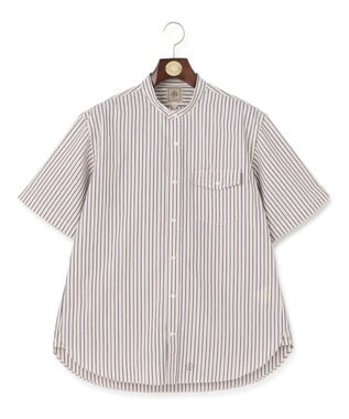 J.PRESS MEN 【クールマックス】サッカー マルチストライプ バンドカラーシャツ ベージュ系1