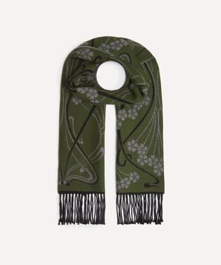 LIBERTY. ジャイアント アイアンシ 35x190 ジャカード ウール スカーフ グリーン