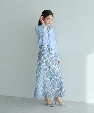 YECCA VECCA シアーレース柄マーメイドスカート Blue