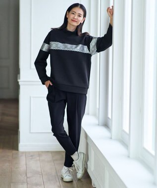 23区GOLF 【WOMEN/EC限定】レース柄 モックネック トレーナー ブラック系