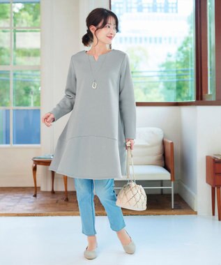 Tiaclasse L 【洗える】裏起毛フレアワンピチュニック ミント