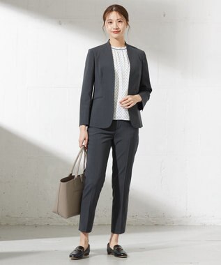 J.PRESS LADIES L 【セットアップ対応・洗える】DRYウーステッド ノーカラー ジャケット グレー系