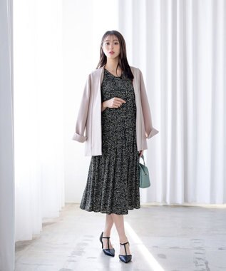 Tiaclasse L 【新色追加・洗える】シフォンギャザーワンピース ブラックフラワー