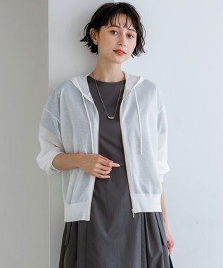 23区 シャイニーシアーニット ジップアップ パーカー