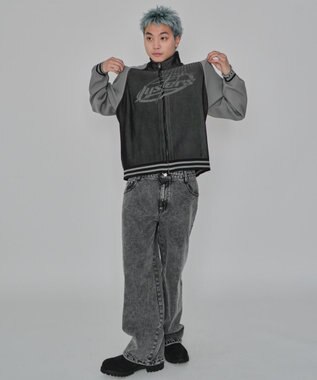 WEGO 【ユニセックス着用ITEM/MLサイズ展開】ラグラングラフィックニットブルゾン ブラック