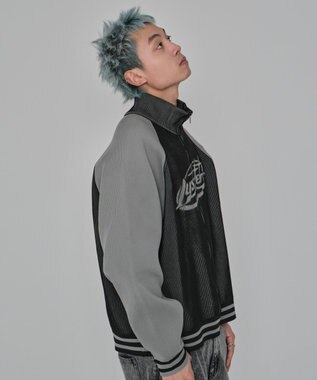 WEGO 【ユニセックス着用ITEM/MLサイズ展開】ラグラングラフィックニットブルゾン ブラック