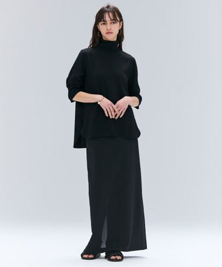BEIGE， 【洗える】FLEUR / ニットコンビハイネック半袖ブラウス Black