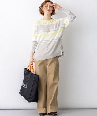 23区 L 【先行予約】コットンポリエステルストレッチ オーバーサイズ ニット ベージュ×イエロー系