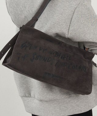 russet ステンシルデザインスエード横長ショルダーバッグ(CE-1640) Gray