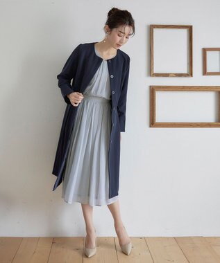 Tiaclasse L 【新色追加・洗える】シフォンギャザーワンピース サックス