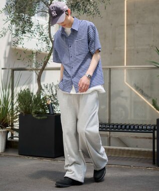 WEGO クロップドSSマイクロチェックシャツ ブルーチェック1