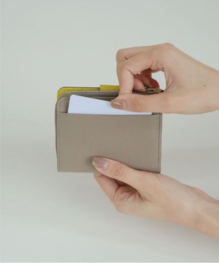 Atelier nuu 日本製 noble L字ファスナー二つ折りウォレット グレージュ×イエロー