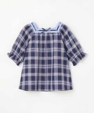 組曲 KIDS 【110-140㎝】プランタンチェック ブラウス ネイビー