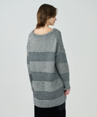 GRACE CONTINENTAL ラメボーダーニットトップ グレー