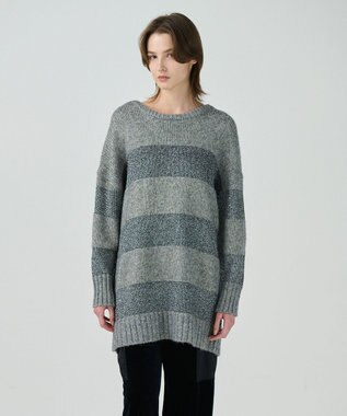 GRACE CONTINENTAL ラメボーダーニットトップ グレー