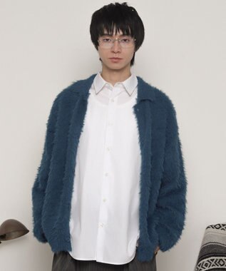 WEGO 【ユニセックス着用ITEM】フェザーニットボタンシャツ ブルー