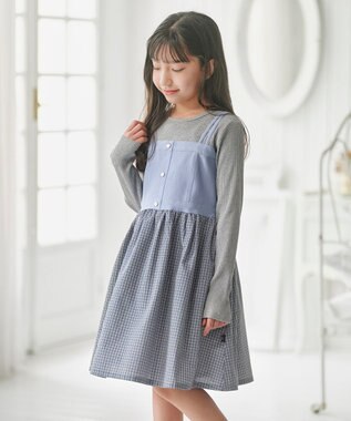 組曲 KIDS 【110-140㎝】 チェックドッキング ワンピース サックスブルー