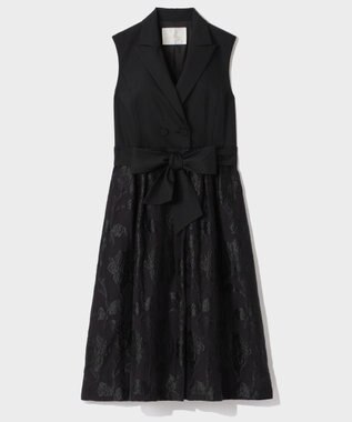 GRACE CONTINENTAL フラワージャガードテーラードレス ブラック