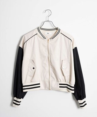 WEGO 配色デザインブルゾン ホワイトアイボリー