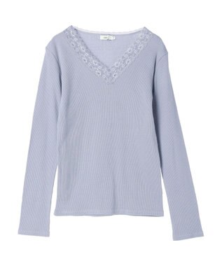 earth music&ecology レースＶネックテレコインナー Grayish Blue