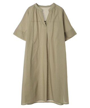 Green Parks 綿麻混スキッパーミニワンピース Khaki