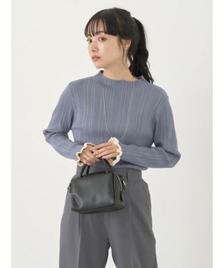 earth music&ecology 配色フリルニットプルオーバー Ice Blue