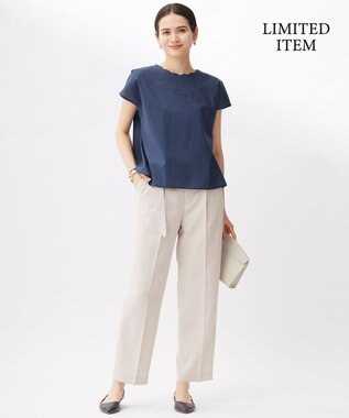 自由区 S 【WEB限定・接触冷感・洗える】エンブロイダリーローンプルオーバー ブラウス コバルトブルー