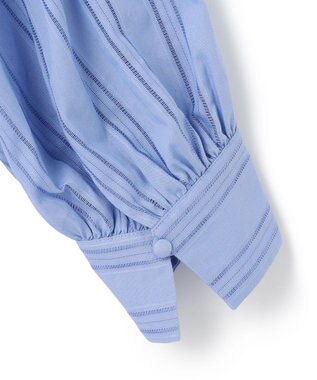 UNFILO ストライプレース ギャザーブラウス ブルー