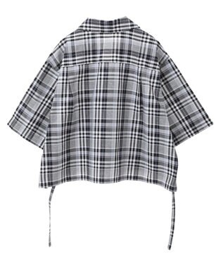 Green Parks 綿麻混裾ドロスト開襟シャツジャケット Check