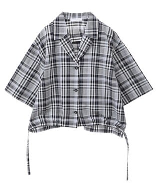 Green Parks 綿麻混裾ドロスト開襟シャツジャケット Check