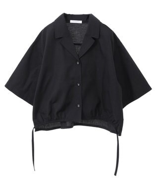 Green Parks 綿麻混裾ドロスト開襟シャツジャケット Black