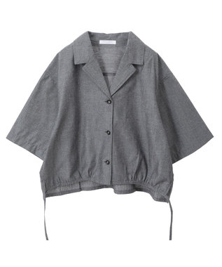 Green Parks 綿麻混裾ドロスト開襟シャツジャケット Gray Mixture