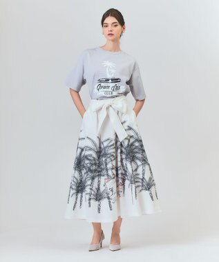 GRACE CONTINENTAL プラージュプリントタックスカート ホワイト