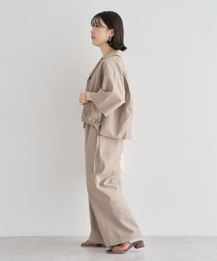 Green Parks 綿麻混裾ドロスト開襟シャツジャケット Light Beige
