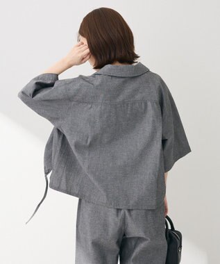 Green Parks 綿麻混裾ドロスト開襟シャツジャケット Gray Mixture